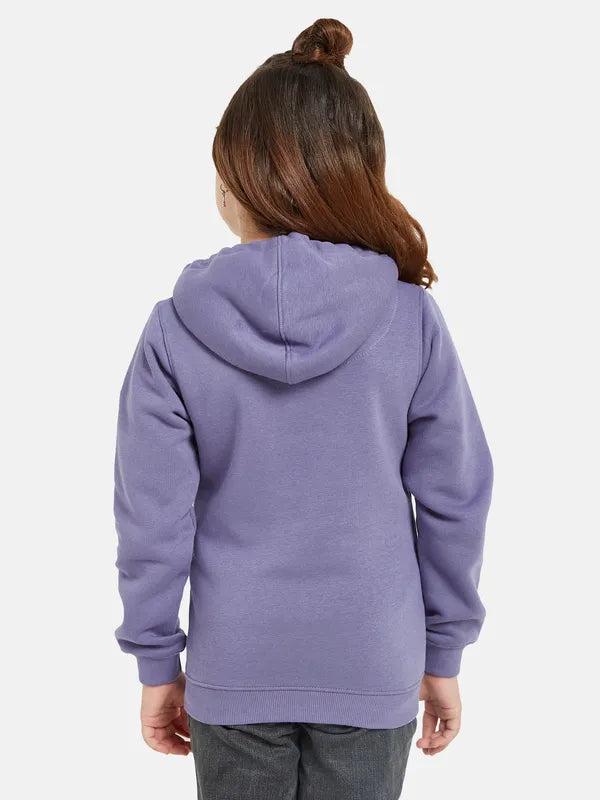 Mettle Girls Purple Printed Hooded Sweatshirt