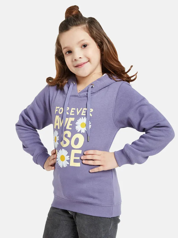 Mettle Girls Purple Printed Hooded Sweatshirt