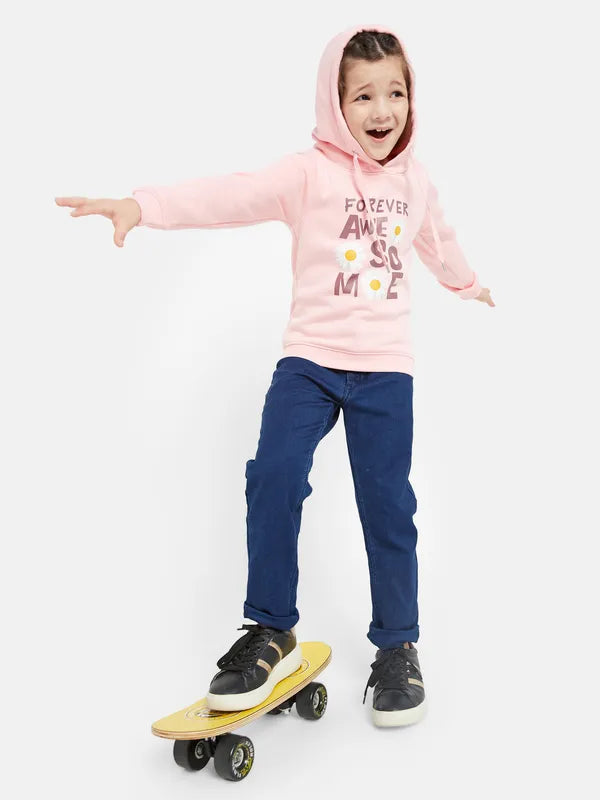 Mettle Girls Pink Printed Hooded Sweatshirt