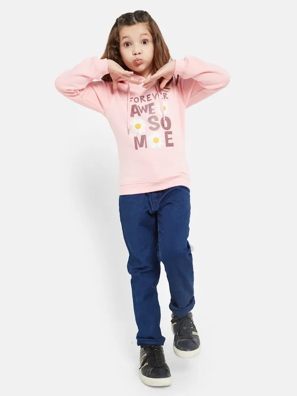 Mettle Girls Pink Printed Hooded Sweatshirt