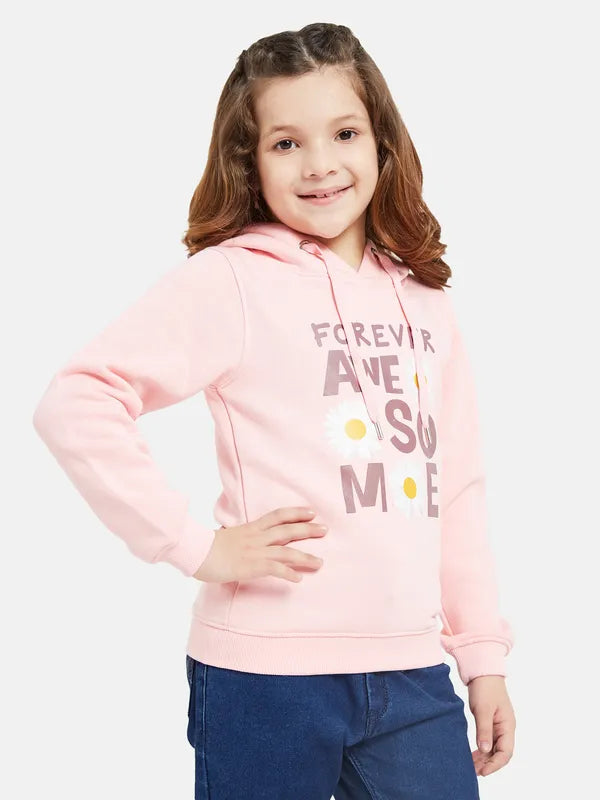 Mettle Girls Pink Printed Hooded Sweatshirt