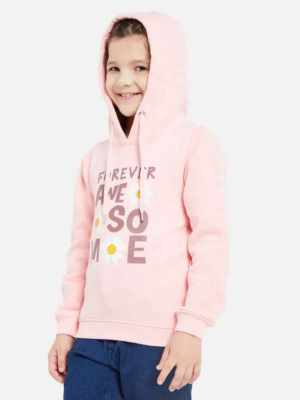 Mettle Girls Pink Printed Hooded Sweatshirt