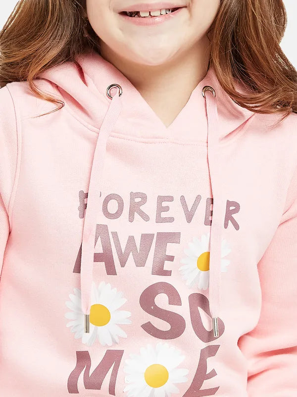 Mettle Girls Pink Printed Hooded Sweatshirt