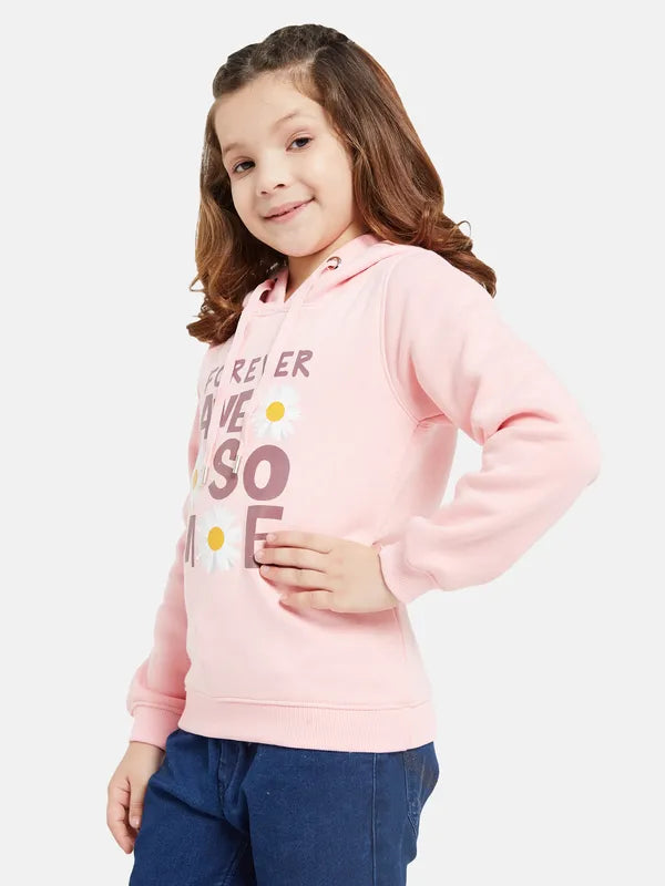 Mettle Girls Pink Printed Hooded Sweatshirt