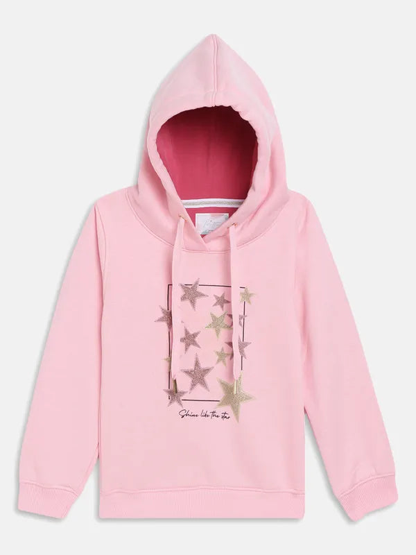 Mettle Girls Pink Printed Hooded Sweatshirt