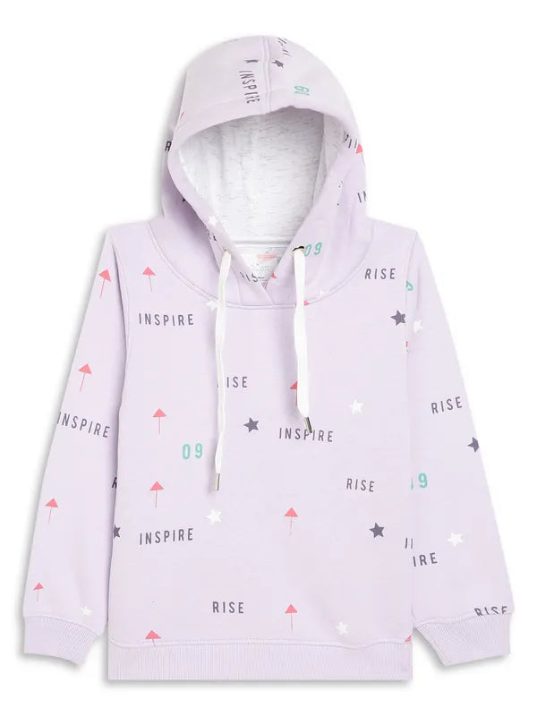 Mettle Girls Purple Printed Hooded Sweatshirt