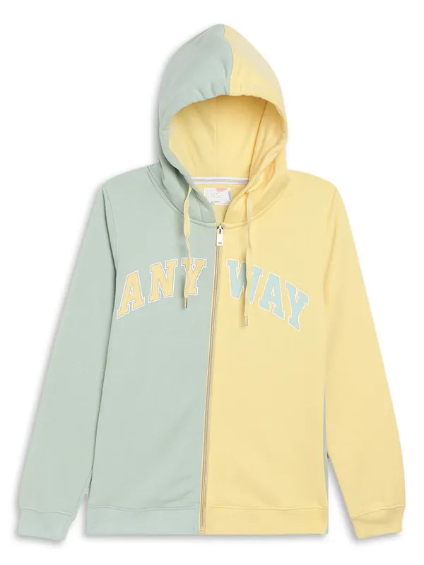 Mettle Girls Yellow Colourblocked Hooded Sweatshirt