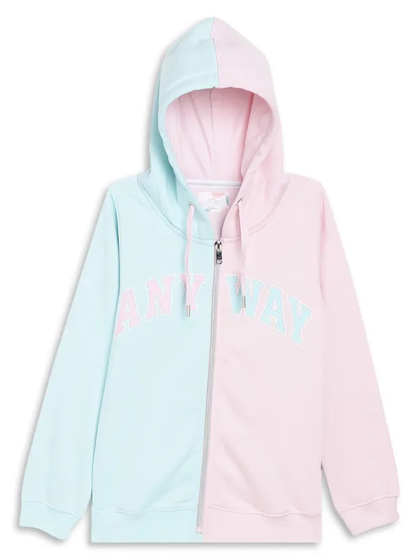 Mettle Girls Pink Printed Hooded Sweatshirt