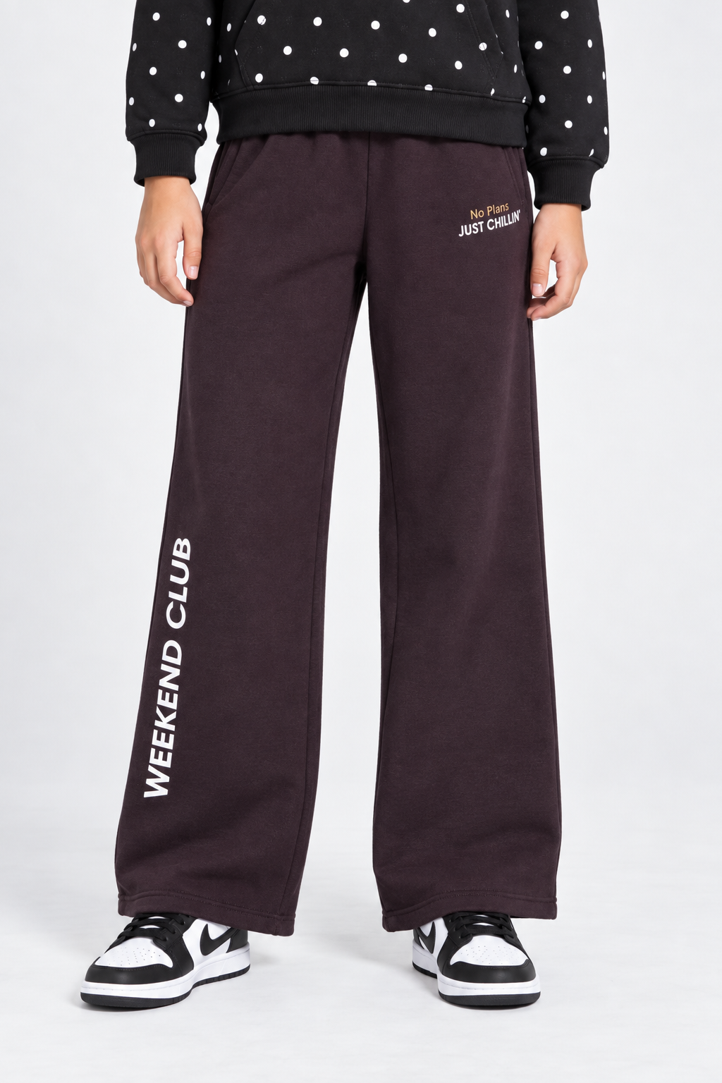 Junior Girls Regular Fit Cotton Brushed Fleece Printed Lower – Wine
