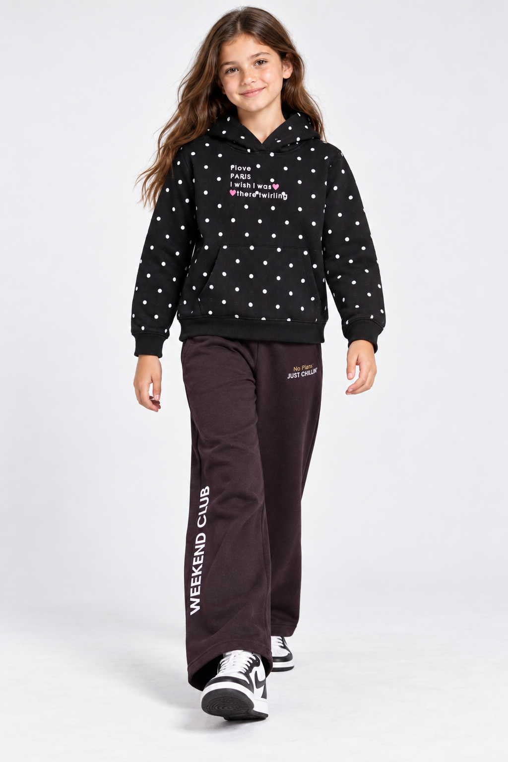 Junior Girls Regular Fit Cotton Brushed Fleece Printed Lower – Wine