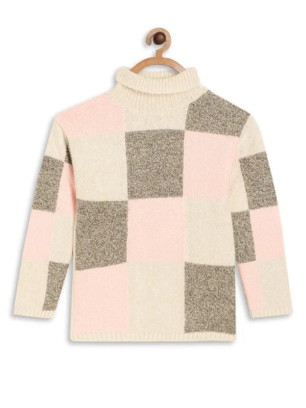 Mettle Girls Pink  Green Colourblocked Acrylic Pullover