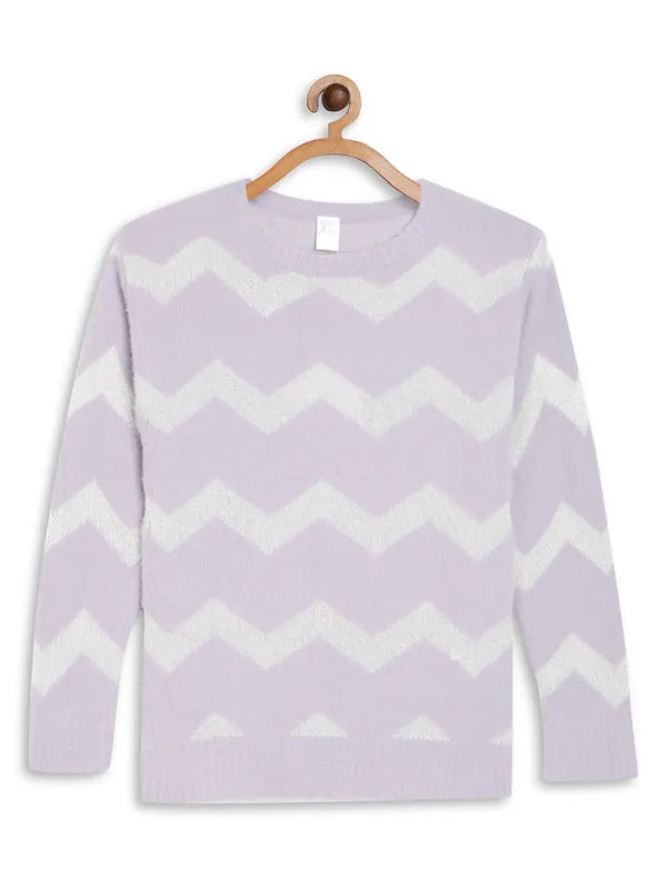 Mettle Girls Purple  White Geometric Pullover