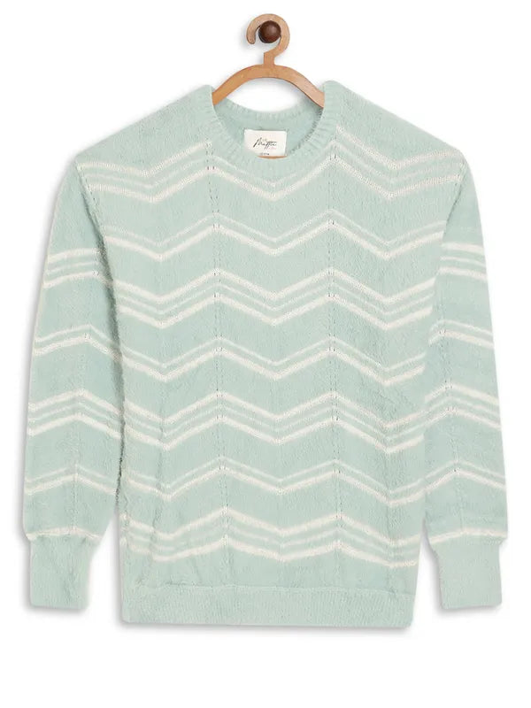 Mettle Girls Sea Green  White Geometric Pullover