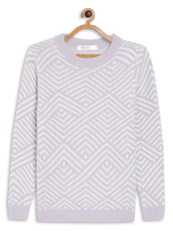 Mettle Girls Purple  White Geometric Pullover