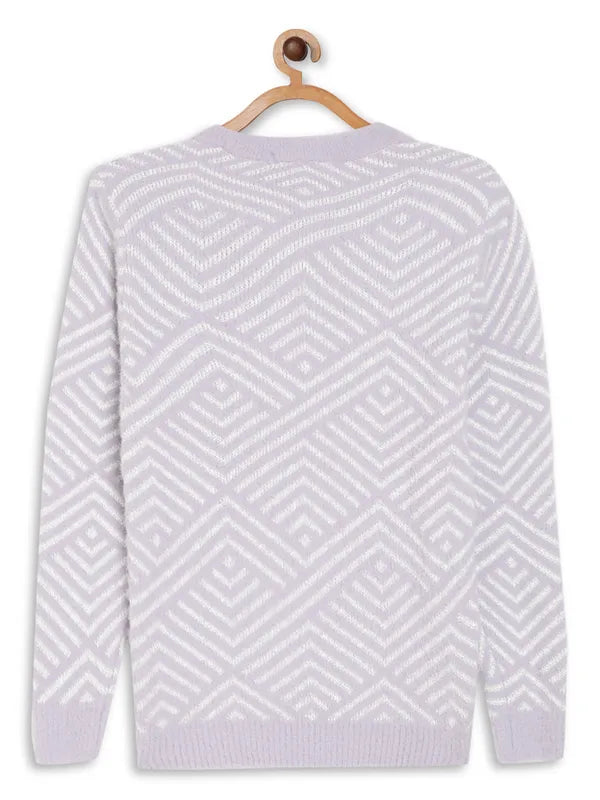 Mettle Girls Purple  White Geometric Pullover