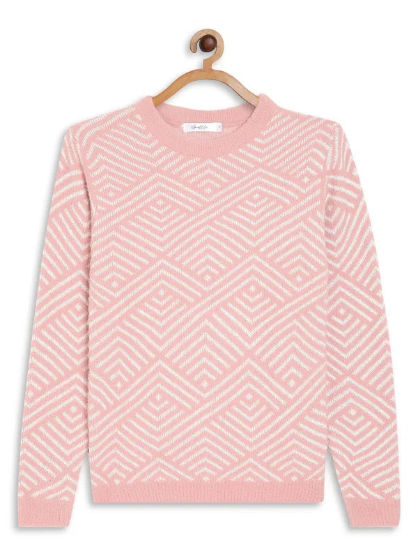 Mettle Girls Coral  White Geometric Pullover