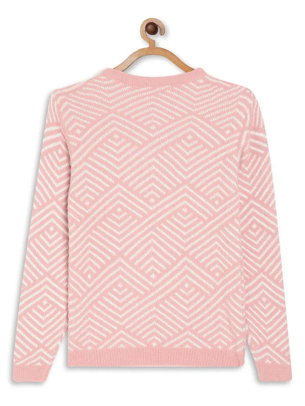 Mettle Girls Coral  White Geometric Pullover