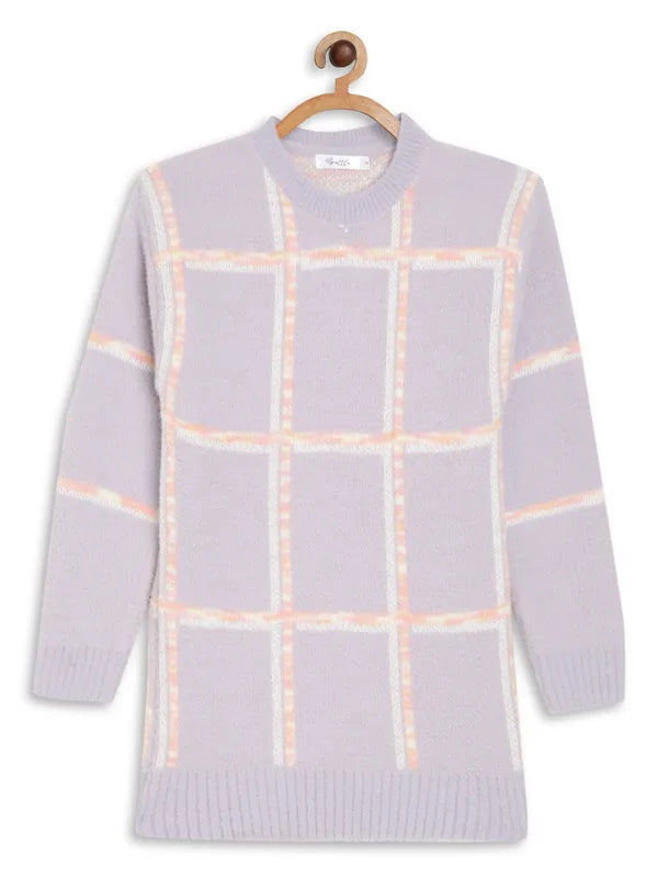 Mettle Girls Lavender  White Checked Pullover