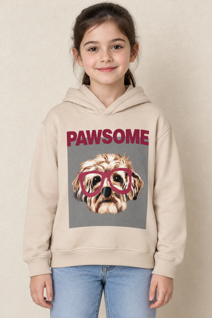 Girls Arona PAWSOME Dog Print Hoodie | Knitted Brushed Cotton Fleece Sweatshirt