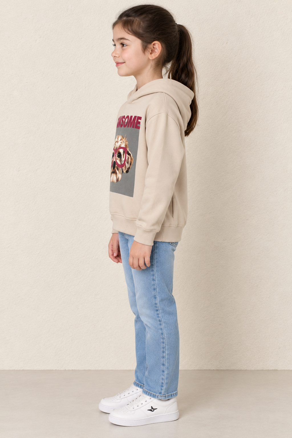 Girls Arona PAWSOME Dog Print Hoodie | Knitted Brushed Cotton Fleece Sweatshirt