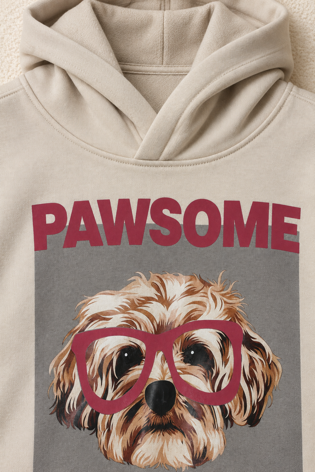 Girls Arona PAWSOME Dog Print Hoodie | Knitted Brushed Cotton Fleece Sweatshirt