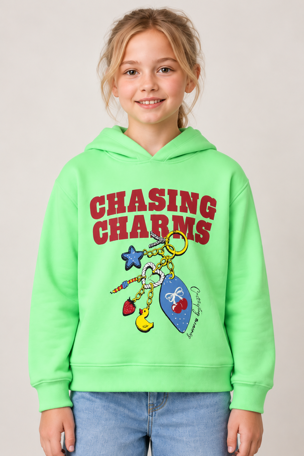 Junior Girls Neon Mint Brushed Cotton Fleece Graphic Hooded Sweatshirt – Regular Fit