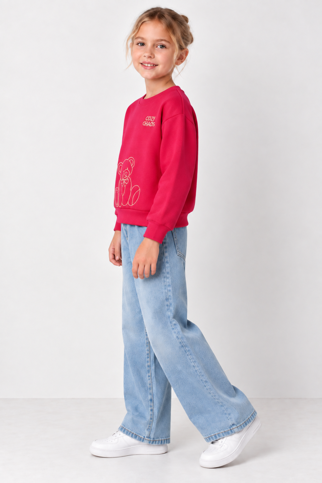 Junior Girls Hot Pink German Velvet Embroidered Sweatshirt – Regular Fit