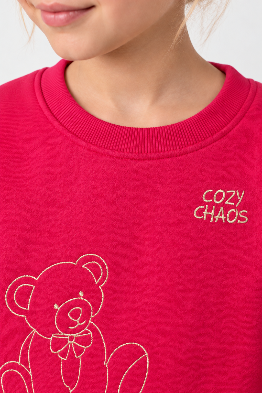 Junior Girls Hot Pink German Velvet Embroidered Sweatshirt – Regular Fit