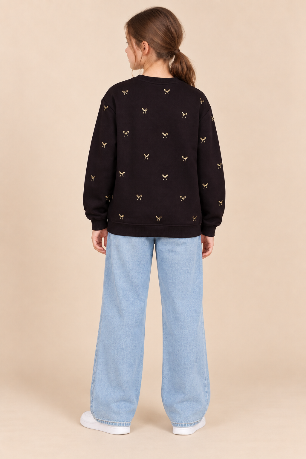 Junior Girls Wine Bow Print Brushed Cotton Fleece Sweatshirt – Regular Fit