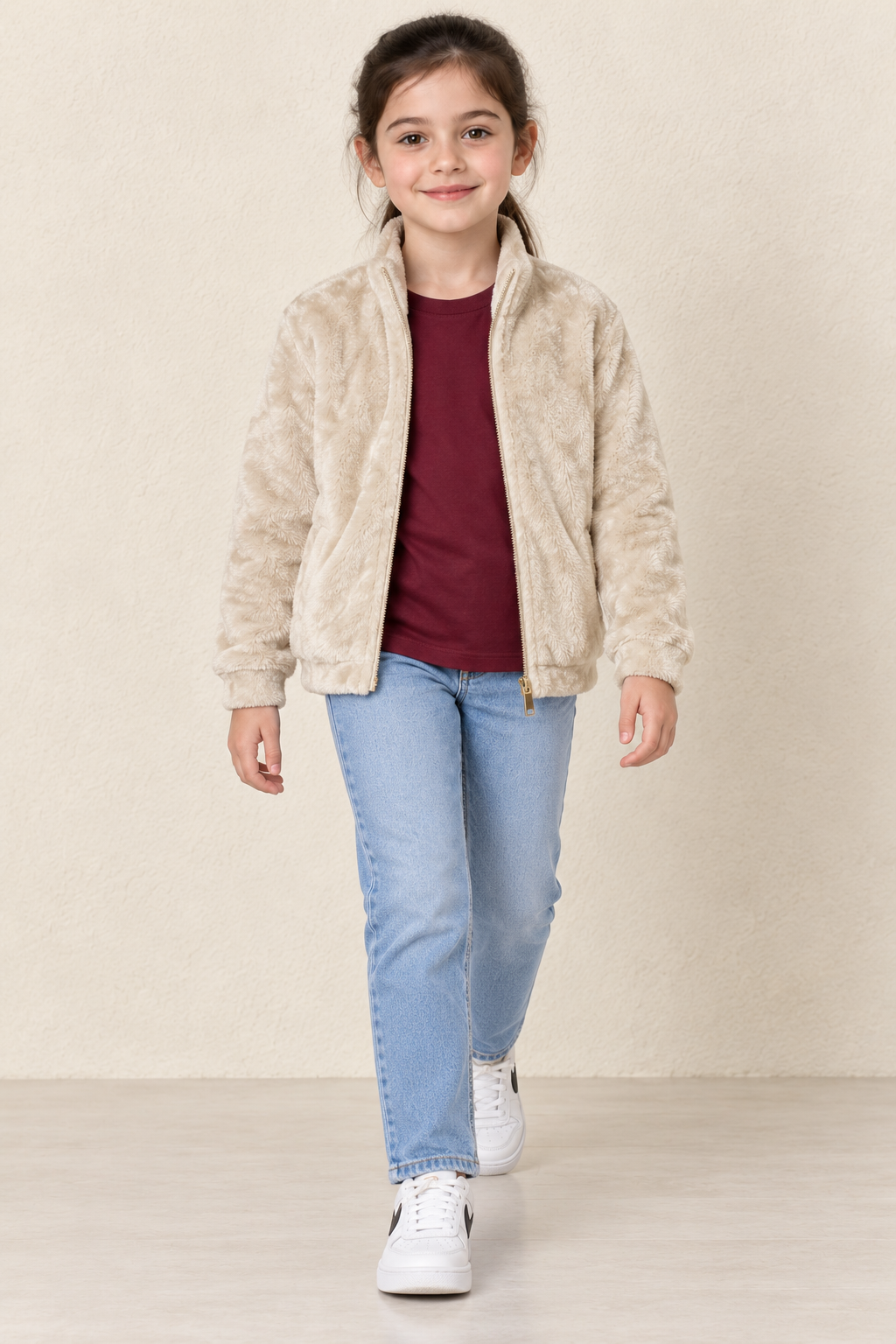 Girls Arona Coral Fur Full-Zip Sweatshirt with Stand Collar