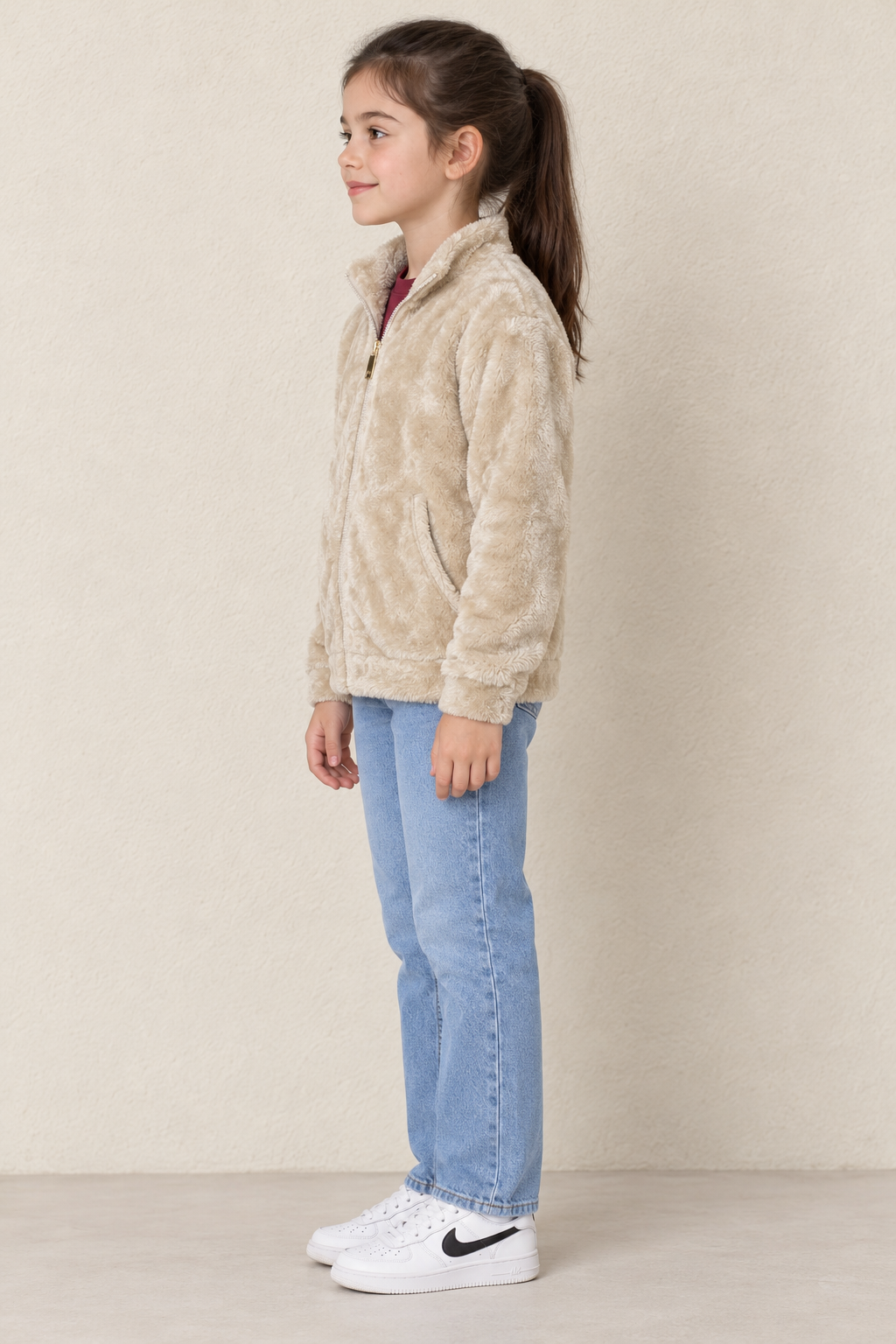 Girls Arona Coral Fur Full-Zip Sweatshirt with Stand Collar