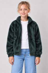 Junior Girls Hunter Green Coral Fur Full-Zip Sweatshirt – Regular Fit