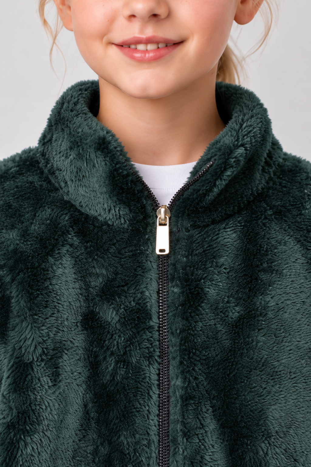 Junior Girls Hunter Green Coral Fur Full-Zip Sweatshirt – Regular Fit