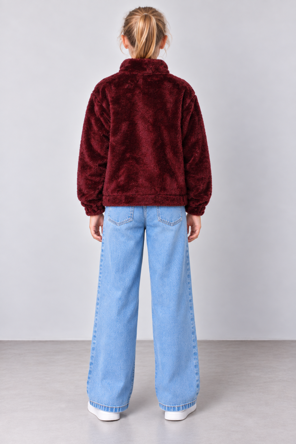 Junior Girls Merlot Coral Fur Full-Zip Sweatshirt – Regular Fit