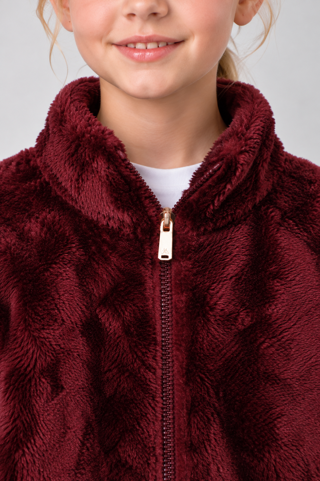 Junior Girls Merlot Coral Fur Full-Zip Sweatshirt – Regular Fit