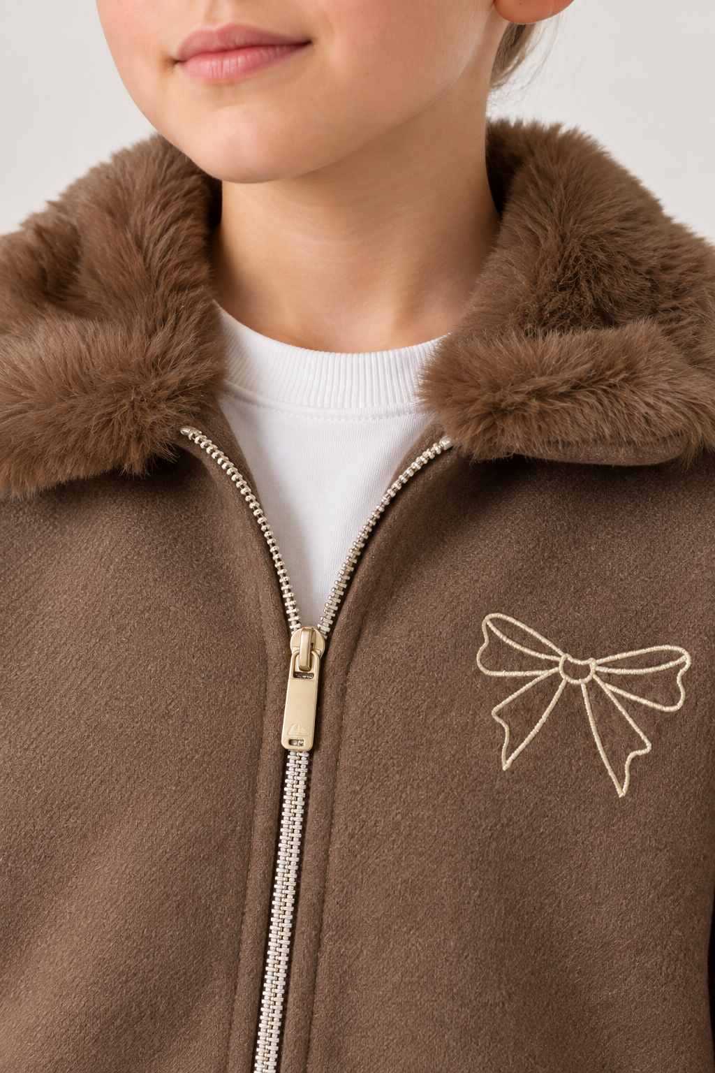 Junior Girls Regular Fit German Velvet Zip-Up Sweatshirt – Brown Melange