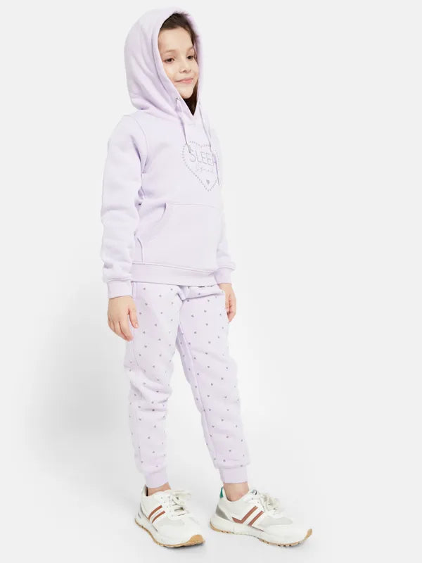 Mettle Girls Typography Printed Hooded Fleece Tracksuit