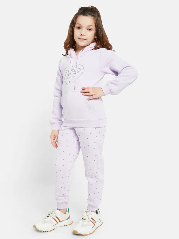 Mettle Girls Typography Printed Hooded Fleece Tracksuit