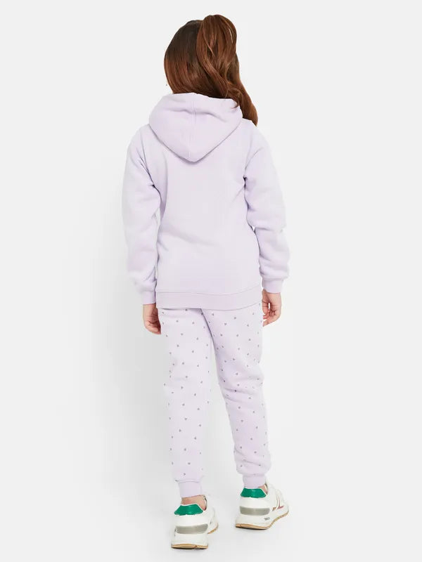 Mettle Girls Typography Printed Hooded Fleece Tracksuit