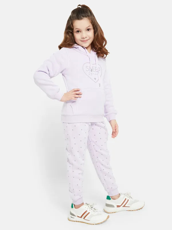 Mettle Girls Typography Printed Hooded Fleece Tracksuit