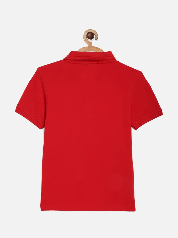 Octave Boys Red Typography Printed Polo Collar Cotton T-Shirt