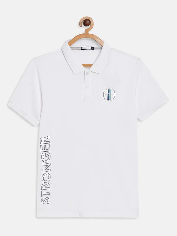 Octave Boys White Polo Collar Applique T-Shirt