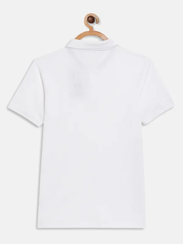 Octave Boys White Polo Collar Applique T-Shirt