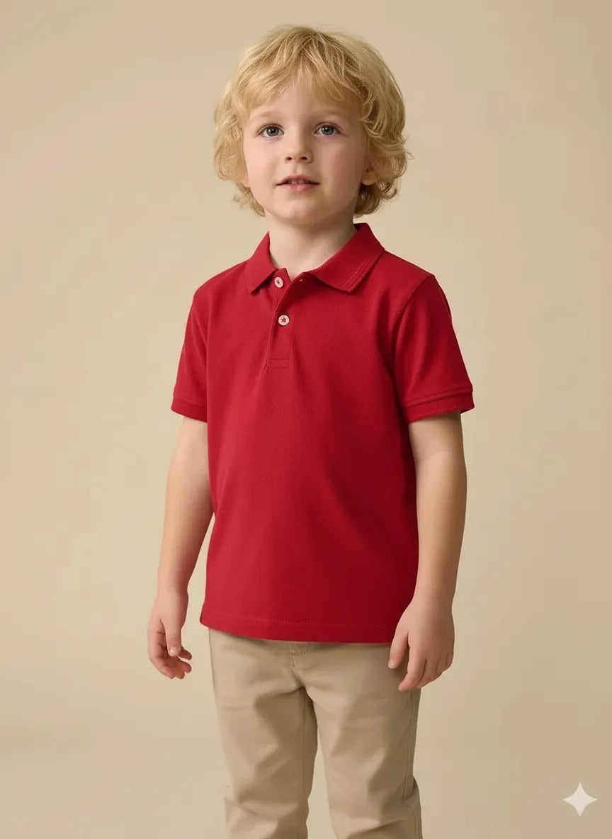 Boy Brick Solid Polo Neck T-Shirt