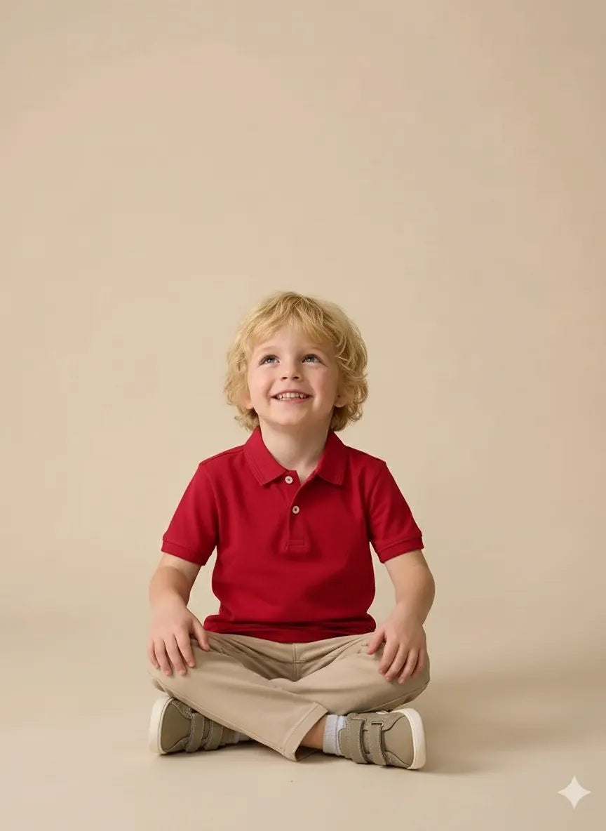 Boy Brick Solid Polo Neck T-Shirt