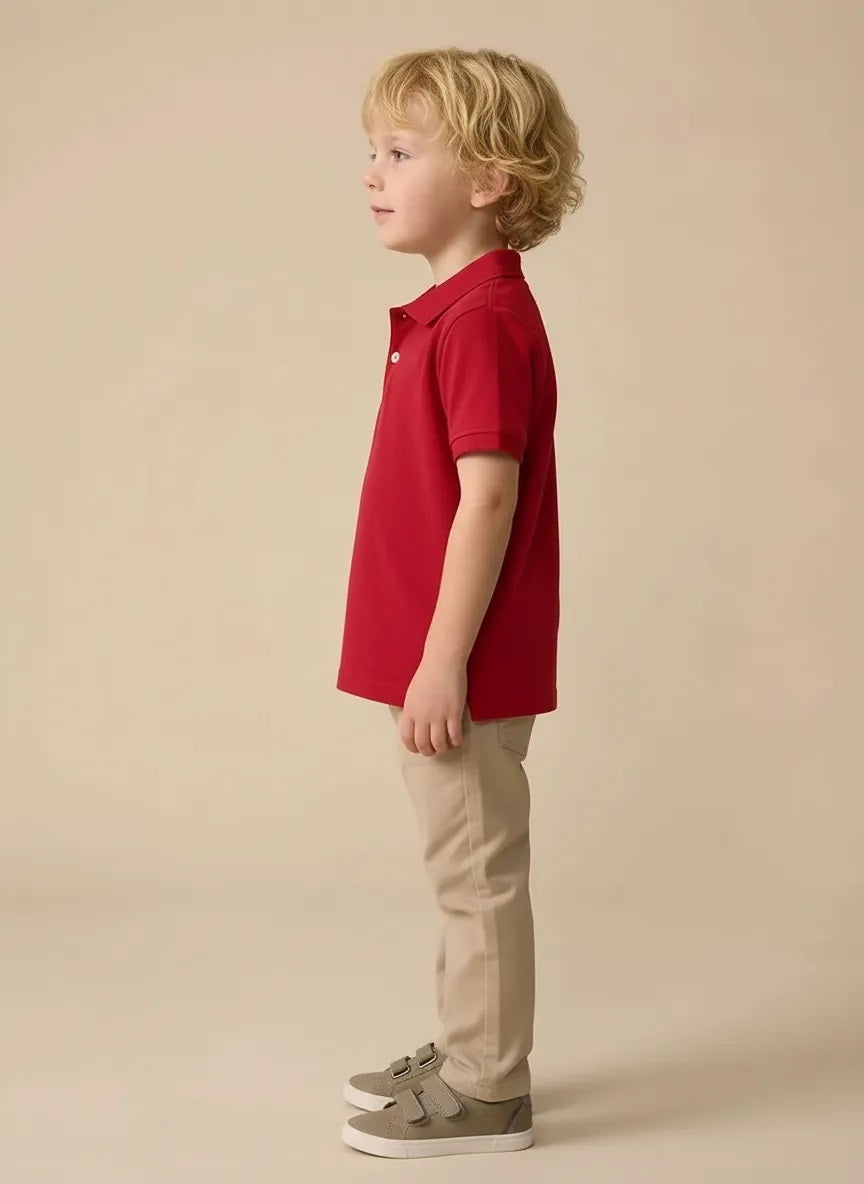 Boy Brick Solid Polo Neck T-Shirt