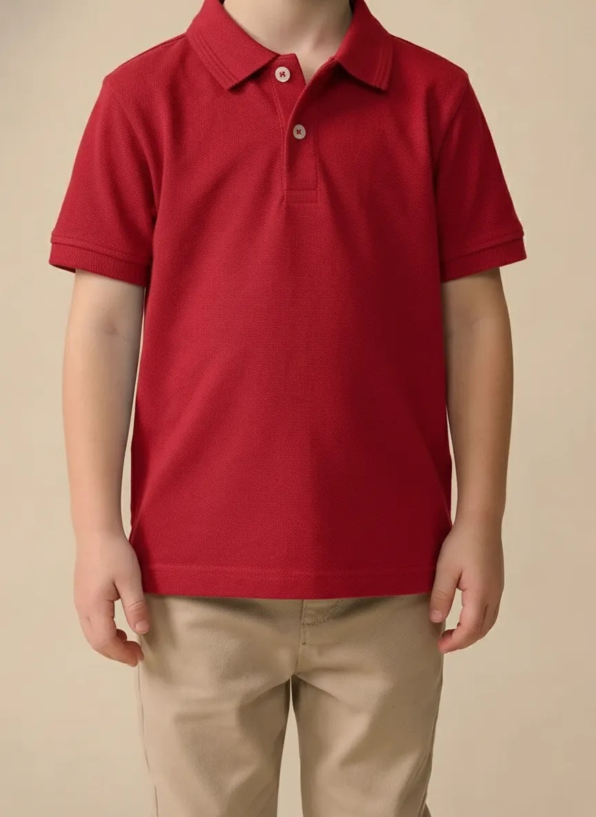 Boy Brick Solid Polo Neck T-Shirt