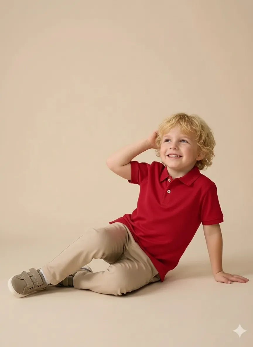 Boy Brick Solid Polo Neck T-Shirt