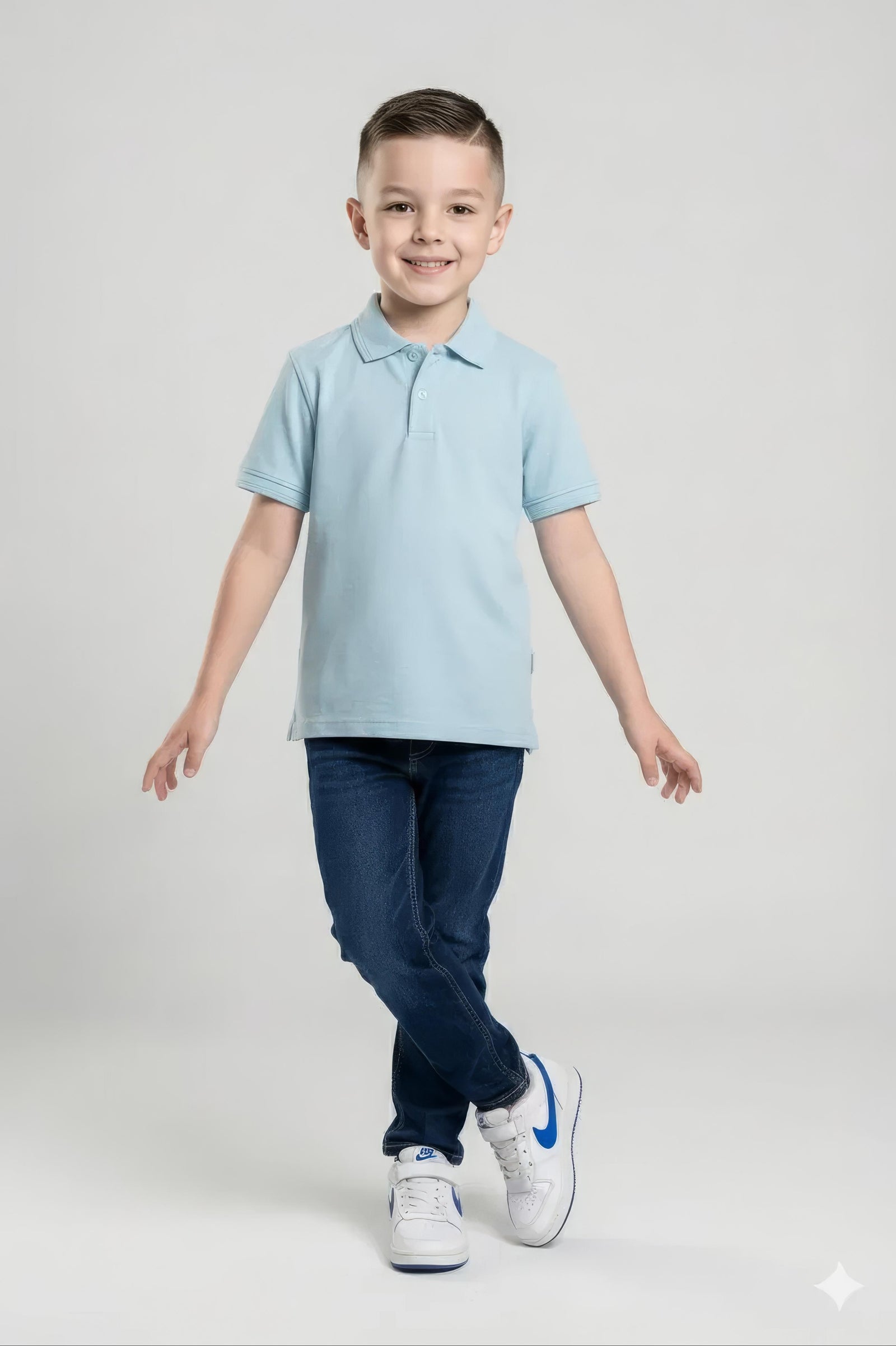 Boy Delicate Blue Solid Polo Neck T-Shirt