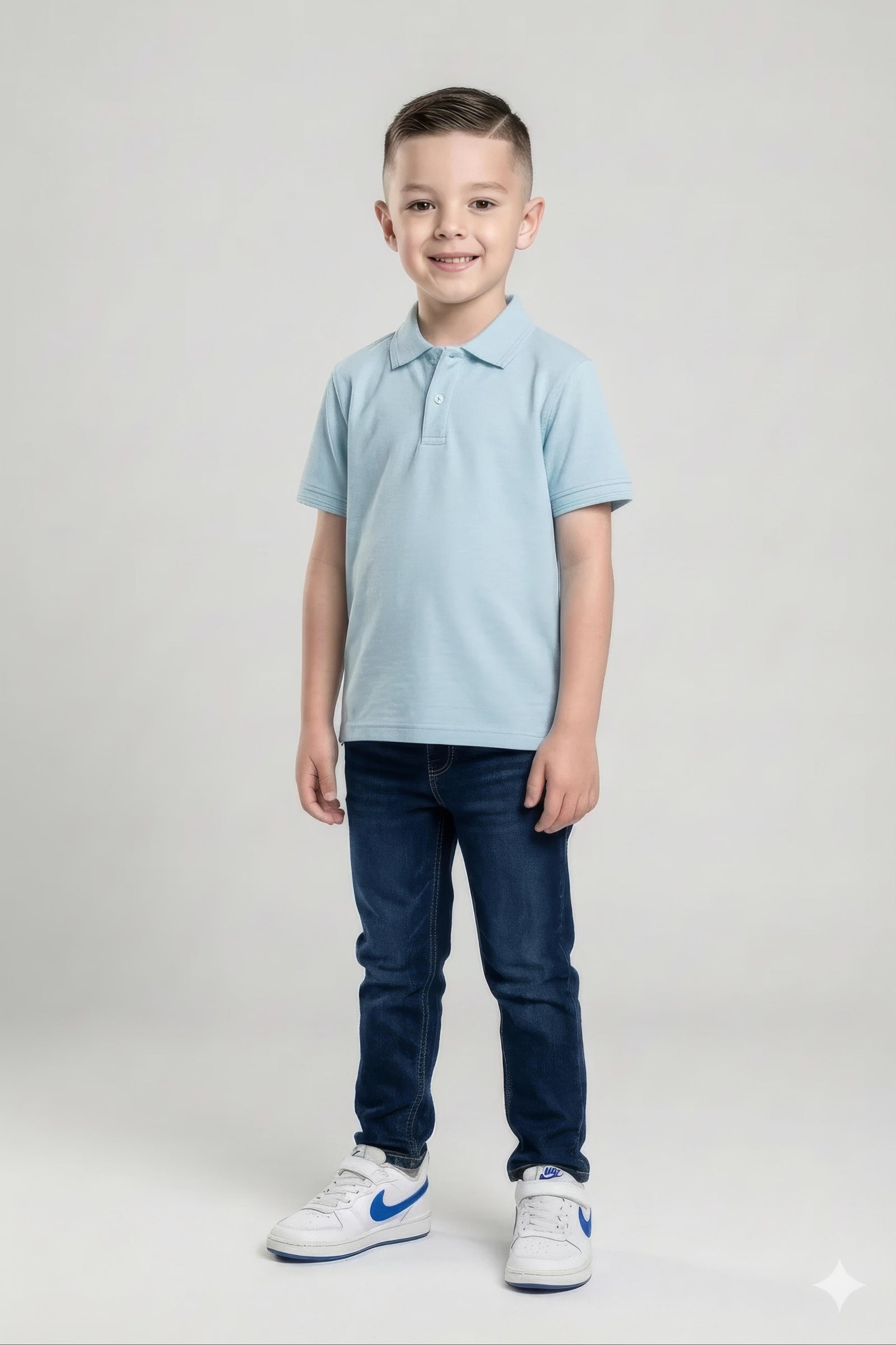 Boy Delicate Blue Solid Polo Neck T-Shirt